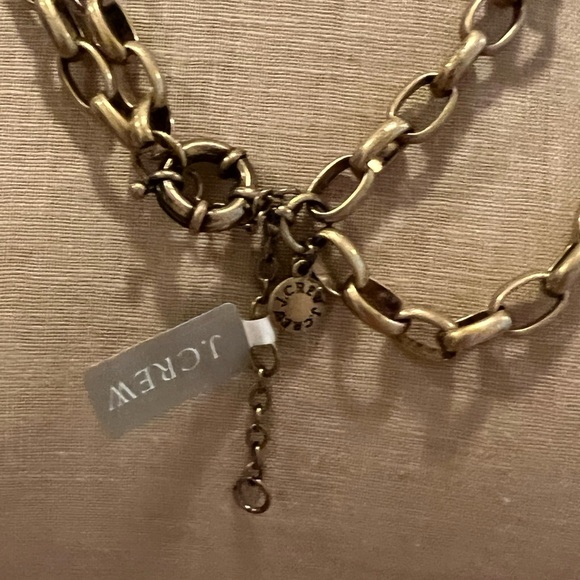 J.Crew Muted Gold Tone Double Strand Necklace with Coral Color and Crystals - Picture 4 of 5